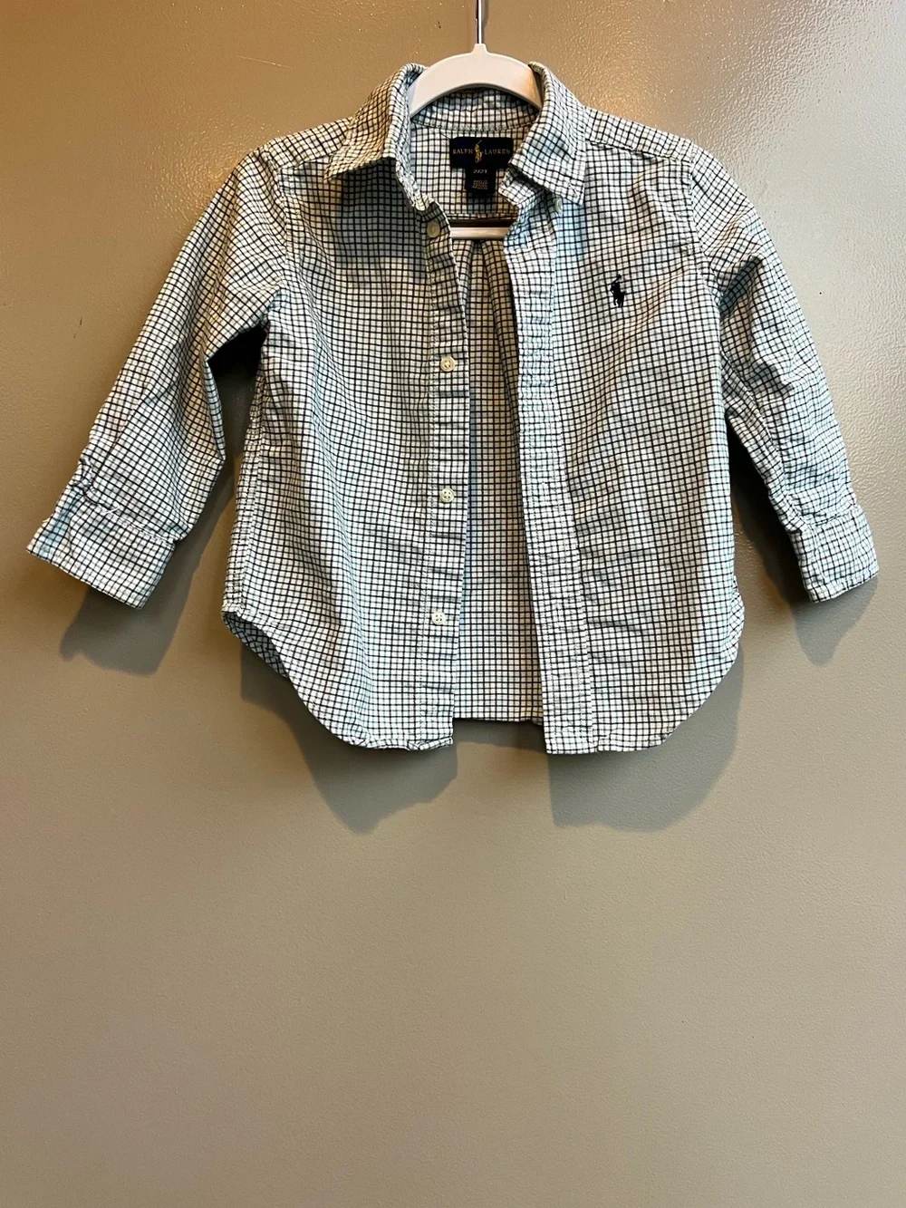 Ralph Lauren 2/2T Green Navy Check Button Down Shirt Preppy Classic Chic Logo RL